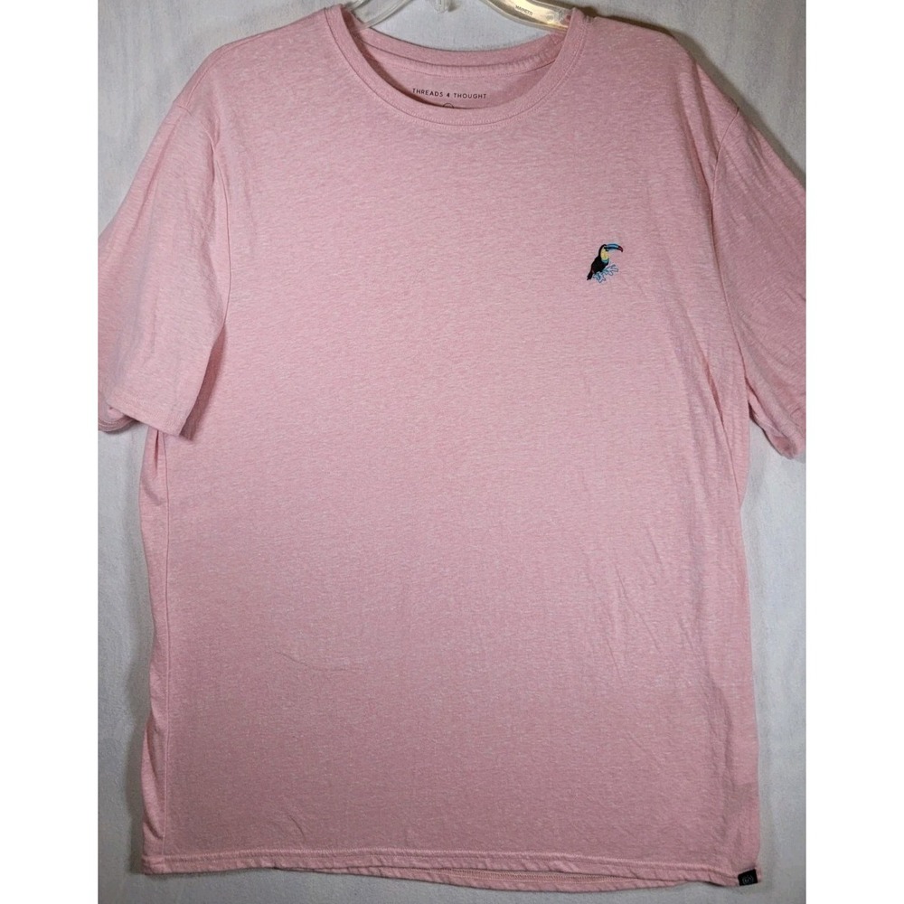 Threads for Thought Tee Shirt Adult Large Pink Embroidered Toucan‎